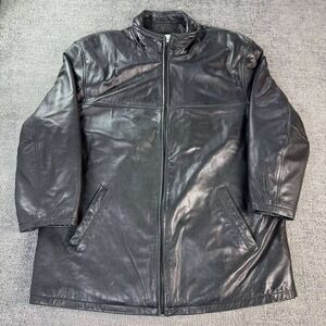 Joseph & Feiss Leather Jacket Mens Large Black Zip Front 90s Y2K Minimalist